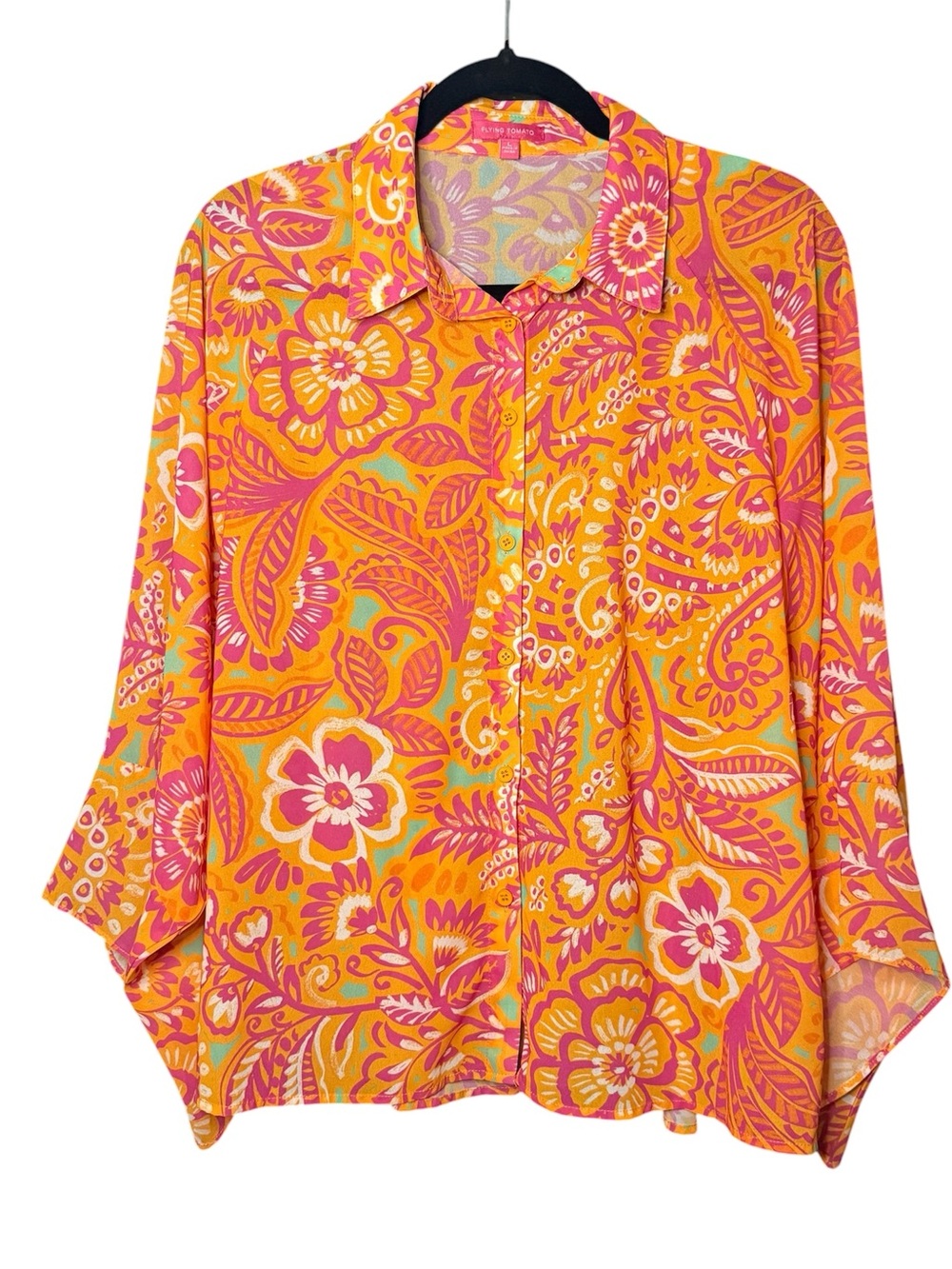 Flying Tomato Colorful Button Down Top